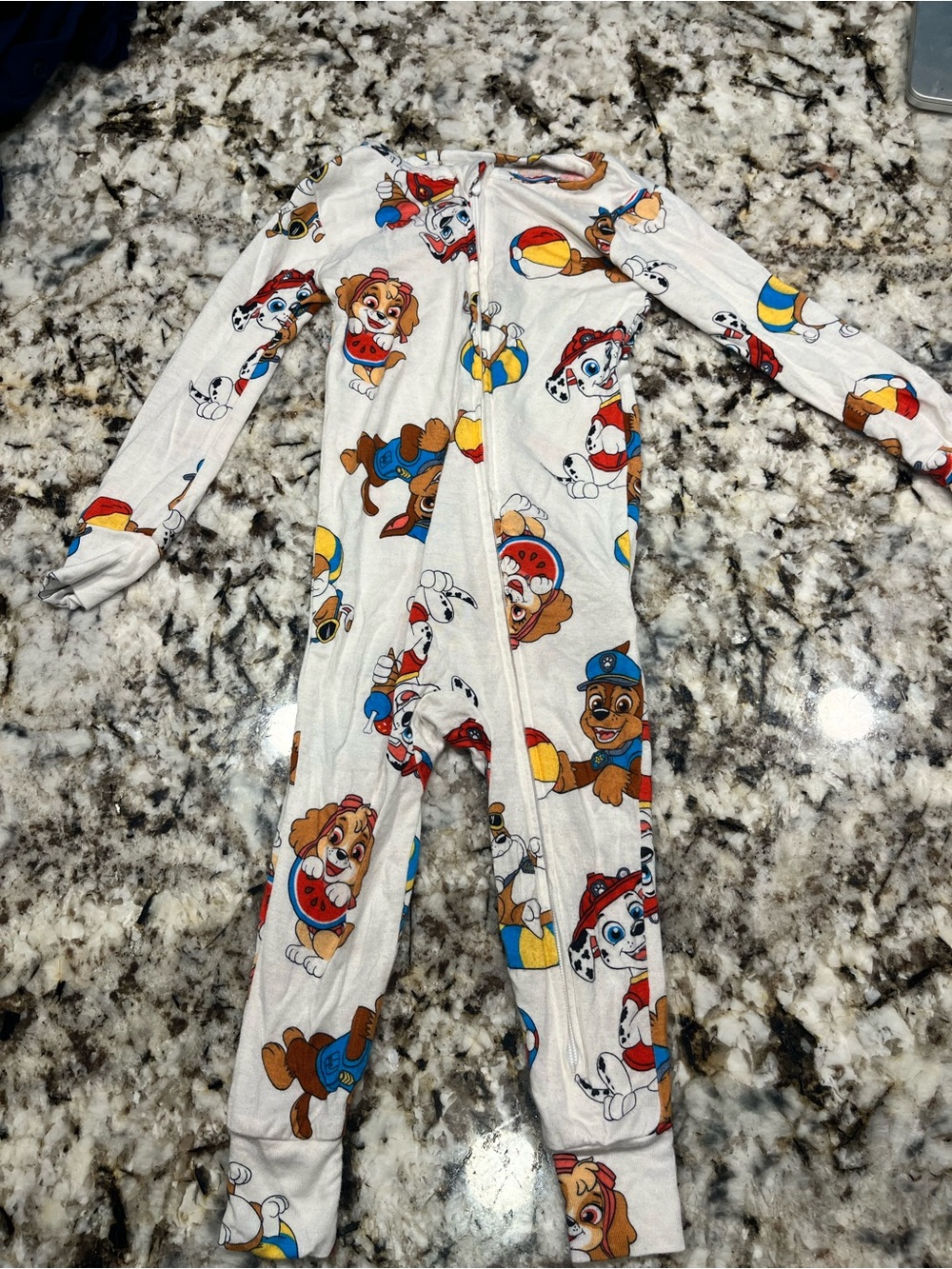 Paw Patrol White Viscose One-Piece Pajamas with Multicolor Character Print